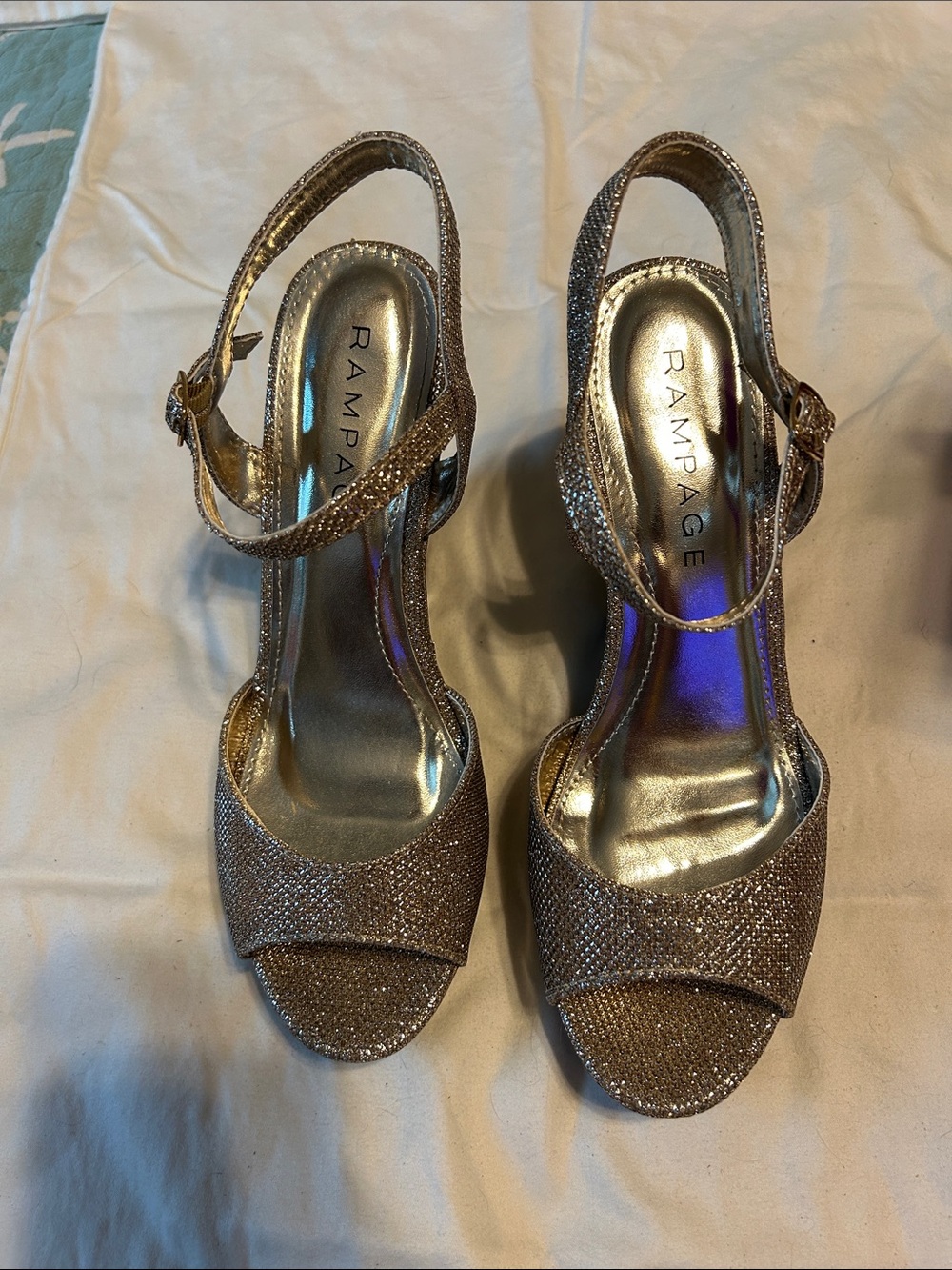 Rampage Women's Glittery Gold Slingback Heels NWOT